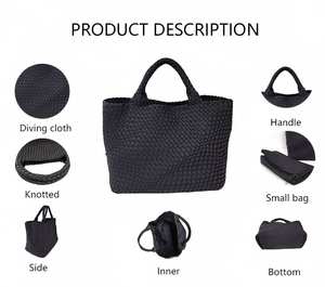 <span class=keywords><strong>Sac</strong></span> fourre-tout en néoprène tissé à la main pour femmes, grande capacité 3265 L, pochette pour ordinateur portable, couleur unie, doublure en polyester, léger et durable pour femmes - Product Image 2