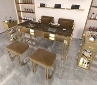 Ensemble de chaises de table de manucure en marbre brun de haute qualité table de luxe moderne double trois places pour les ongles à vendre