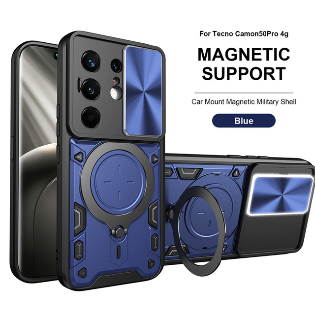 Luxury Full Protective Camera Protector Shockproof Cover with Ring Holder Phone Case for Tecno Spark 50/Pova 8/Spark Slim Cover