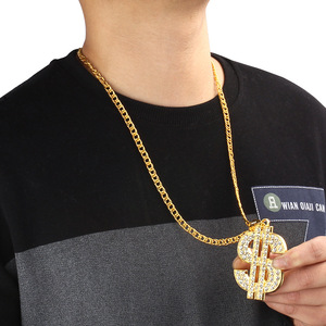 Collar de Dólar con Incrustaciones de Diamantes Dorados para Hombre, Estilo Hip Hop, Colgante Geométrico Ovalado Multicolor, Uso Diario - Product Image 2