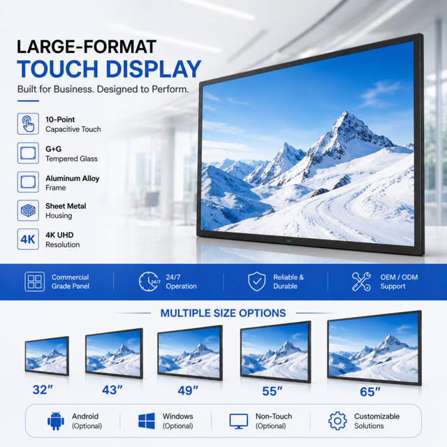 32-65 Inch Commercial Touch Display 10 Point G+G Capacitive Touch Screen Monitor OEM ODM