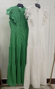 Vestidos con volantes de estilo de corte francés 2023 primavera nueva moda encaje mangas voladoras cuello alto vestido de un solo pecho - Product Image 4