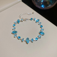 Joyería de Moda, Pulseras de Flores con Circones Azules Chapadas en Oro, Brazaletes de Diseño, Pulsera de Trébol