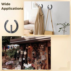 Crochets muraux en fonte décoratifs en fer à cheval, <span class=keywords><strong>cintre</strong></span> multi-usages <span class=keywords><strong>gris</strong></span> vintage pour manteau et chapeau pour style fermier - Product Image 4