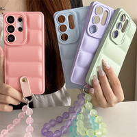 Coque personnalisable tendance pour Samsung S26 Ultra S25, texture matelassée avec bracelet perlé, protection intégrale antichoc
