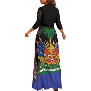 Vestidos Vintage con patrón haitiano para mujer, manga 3/4, cuello en V, vestido Max con bolsillos, Vestidos elegantes con Curvas elegantes a la moda para mujer - Product Image 2