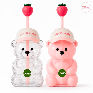 2026 Hot Sale Cute Strawberry <strong>Straw</strong> Cartoon Teddy Bear <strong>Cup</strong> <strong>with</strong> <strong>Lid</strong> High Borosilicate Glass Transparent Coffee <strong>Cups</strong> - Product Image 1
