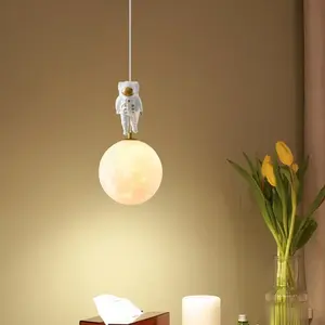 Modern LED Pendant Light Iron Astronaut Cartoon Moon Children's Room Indoor Decorative Hanging Lamp For Bedroom Study Luminaires