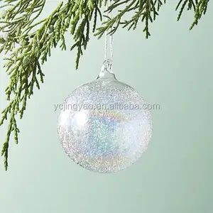 Arco Iris bola de cristal transparente de vidrio iridiscente de nieve con Chips de árbol de Navidad ornamento colgante bolas