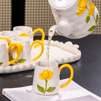 Mug Kopi Keramik Relief Gaya Kreatif Motif Bunga Mawar Timbul 3D Cangkir Air Porselen untuk Hadiah Pasangan Mug Korea Ins