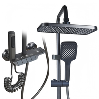 Ensemble de douche moderne noir à touches de piano, système de pluie carré 4 fonctions, kit de robinetterie de douche pour salle de bain avec douchette bidet et tuyau en aluminium