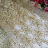 Tissu en dentelle guipure cordonnée dorée à motifs floraux, tissu brodé pour accessoires vestimentaires, robes de mariée et robes de spectacle