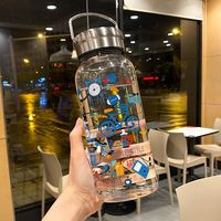 Bouteille d'eau en verre surdimensionnée résistante à la chaleur avec bouchon à paille anti-fuite sans BPA, style minimaliste de luxe pour la maison, le bureau et le sport