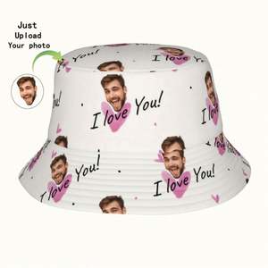 Sombrero de Pescador Unisex de Poliéster con Foto Personalizada 'Te Amo', Diseño de Dibujos Animados, Estilo Urbano, Regalo de Cumpleaños para Hombre - Product Image 1