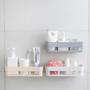 Wall Mounted Bathroom Storage Rack Suction Cup Rectangular Durable White Beige Gray 1 Layer Shower Organizer - Product Image 4