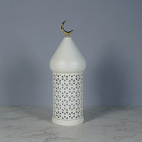 Lanterne LED creuse rétro marocaine en fer forgé, faite à la main, vernie au four, imprimée UV, style Moyen-Orient, porte-bougie blanc 3