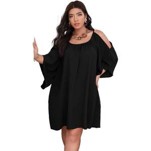 Vestido de Verano Personalizado para Mujer, Talla Grande, Hombros Descubiertos, Corte Holgado, Casual, Manga Corta, Transpirable, Tejido, para Uso Diario - Product Image 4