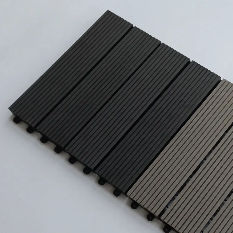 木製プラスチック複合床タイル黒テラス床スナップアセンブリ中国製