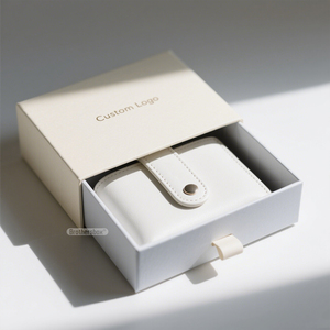 Biodegradable Handmade Leather Wallet Packaging <b>Box</b> with Ribbon and Custom Cardboard Drawer Design - Product Image 2