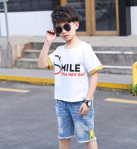 Venta al por Mayor de Conjuntos de Ropa para Niños, Estilo Nuevo, Camisetas y Pantalones Cortos de Mezclilla para Niños - Product Image 4