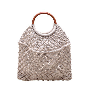 Borsa di paglia da spiaggia con rete di cotone borsa in paglia da spiaggia Cestello da mercato francese Bask estivo - Product Image 2