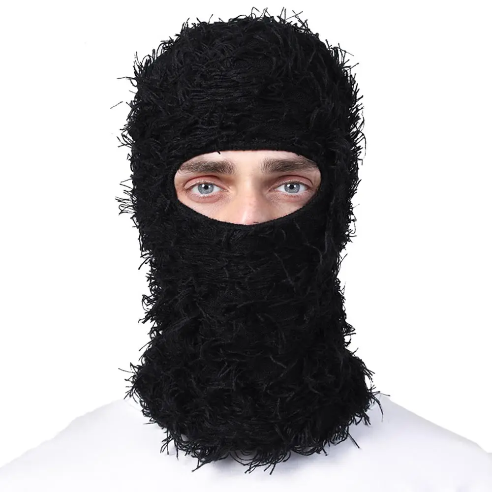 Großhandel Bestseller benutzer definierte Marke Label Winter Outdoor wind dicht Grassy Fuzzy Winter Ski maske Ein-Loch-Mütze Hut Sturmhaube