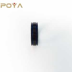 POYA 8mm <strong>Black</strong> <strong>Titanium</strong> <strong>Ring</strong> Brushed Matte Double Groove Blue Inlay Wedding Band - Product Image 4