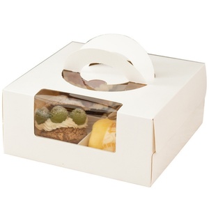 Sunshine Factory Custom Dessert <b>Box</b> <b>White</b> Square 4 Grids Dessert <b>Gift</b> Packaging <b>Box</b> With Handle Window - Product Image 4