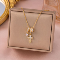Collier pendentif croix pour femme, multi-breloques, solitaire, or et argent, bicolore, cadeau