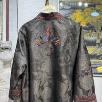 Veste en soie Xiangyun noire à col montant brodée, simple boutonnage, manches longues, grande taille, pour femme, modèle 7434