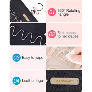 Organizador de joyas colgante, rollo de almacenamiento de doble cara con colgador para pendientes, collares, pulseras, anillos, relojes - Product Image 4