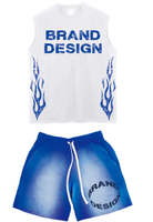 Conyson Summer Casual Men Sets Two Piece Knitted Raw Edge Sleeveless T-shirt With Acid Wash Sweat Shorts Custom Shorts Sets
