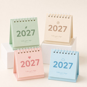 Mini calendrier de bureau 2027 personnalisé, imprimé, spirale, laminé, mignon et peu encombrant - Product Image 1