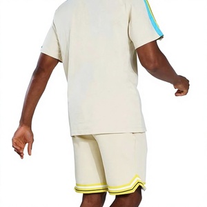 Ensemble T-shirt et short en coton pour homme, col rond, manches courtes, couleur unie, décontracté, respirant, tricoté, pour l'été - Product Image 2