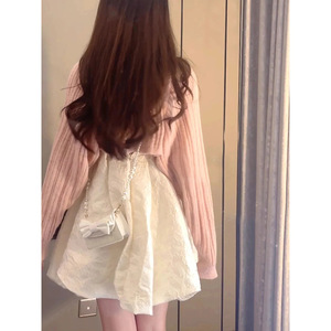 White Pearl Embellished Spaghetti Strap Dress Natural Waist Solid Color Casual Suit For Prom - Product Image 4