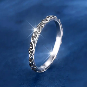 H428 Anillo de boda con diseño de plantas, de acero inoxidable, chapado en plata antigua, unisex, para anillos de moda de boda - Product Image 6