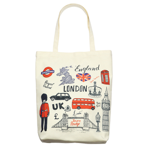 London Souvenir Beach Tote Bags con logotipo impreso personalizado College Zipper Cotton Canvas Tote Bag - Product Image 1