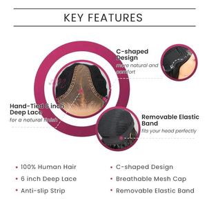 Pronto nave bomba Funmi 6 pollici profondo parte parrucca HD pizzo senza colla uovo ricciolo spesso rimbalzante ondulato lungo dritto affare natalizio - Product Image 6