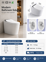 WC intelligent automatique de luxe carré en céramique monobloc avec télécommande, siège chauffant, chasse d'eau haute technologie, sans bride, siphon en S