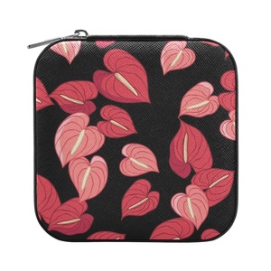 Hawaiian Portable Pu Leather Jewelry Ring Box <b>Small</b> Custom Design Red Anthurium Print Packing Jewelry Box for Travel - Product Image 2