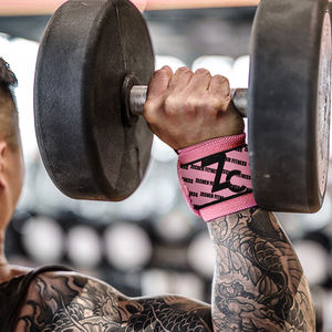 2022 ikat pergelangan tangan latihan silang Logo kustom kebugaran angkat beban bungkus pergelangan tangan Gym hitam crossfit kain Gelang - Product Image 2