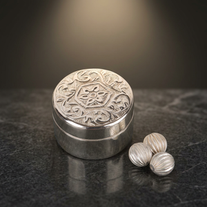 Boîte à monnaie ronde artisanale en laiton argenté Code Silver Ginni - Product Image 3
