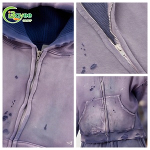 Sweat à capuche oversize vintage à fermeture éclair pour homme, en coton lourd, délavé, effet vieilli, 400 g/m², avec logo personnalisé - Product Image 4