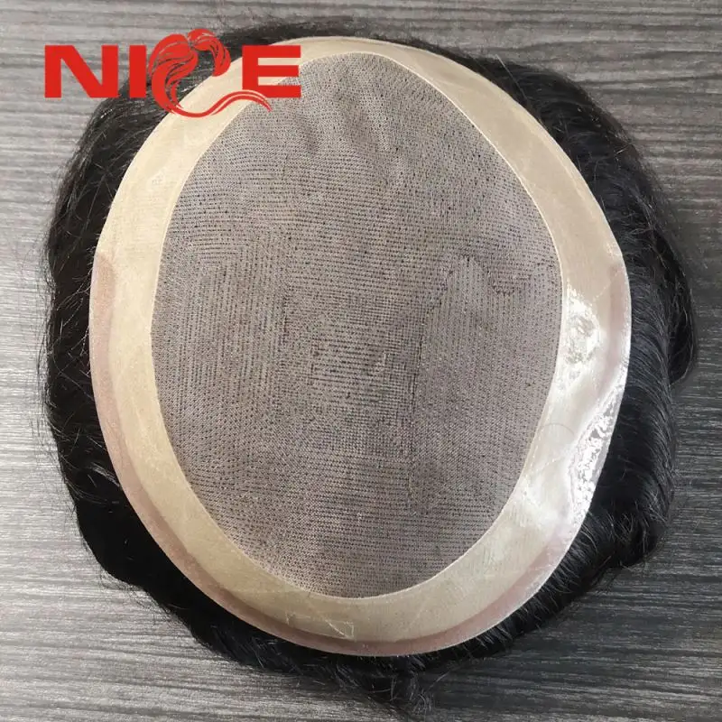 Swiss Lace & PU Men Toupee Systems Light Density Mens Hairpieces Replacement Hair Bases Full Swiss Lace Human Hair Toupee