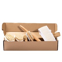 Ensemble de brosses pour le corps naturel de haute qualité 6 pièces Kit de brossage à sec avec brosses de massage exfoliantes à long manche pour la douche et les soins de la peau
