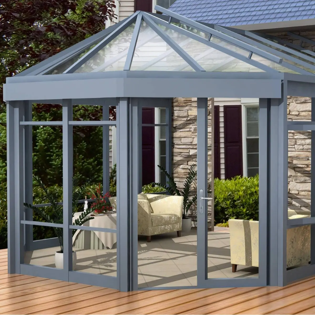 Sunrooms & glass houses slant roof aluminium detachable profile for outdoor sunroom in glass and screen