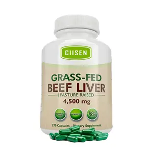 Integratore di fegato essiccato Grassfed capsule di fegato di manzo alimentate con erba 4500mg con ferro Heme CoQ10 vitamine A e B12