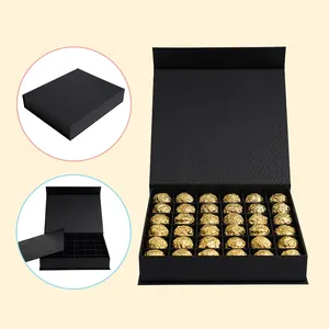 Vente en gros d'emballage magnétique de luxe pour bonbons au chocolat noir Boîte cadeau en papier carton avec fentes pour emballage de chocolat