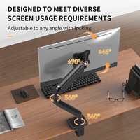 Bras de moniteur à ressort à gaz en aluminium noir de qualité supérieure KHCOOHOO, personnalisable ODM, 17-32 pouces, VESA 75/100, rotation à 360°, hauteur réglable