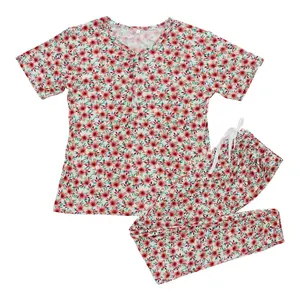 Adult Sleepwear Wholesale Girls And Women Pajamas Set With Short Sleeve Tops Long Pants 2 Pieces Clothing Set